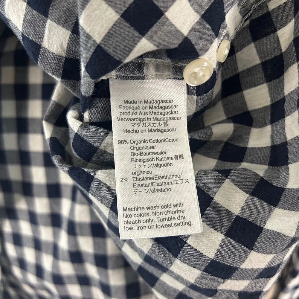 J. Crew Large Slim Secret Wash Button Down Shirt Navy Gingham Stretch Mens